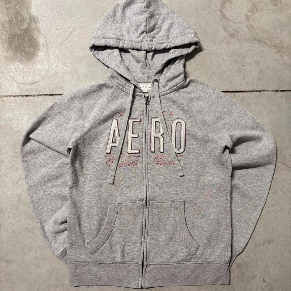 Aeropostale Zip Up Long Sleeve Gray Hoodie Size Small Women Y2K
